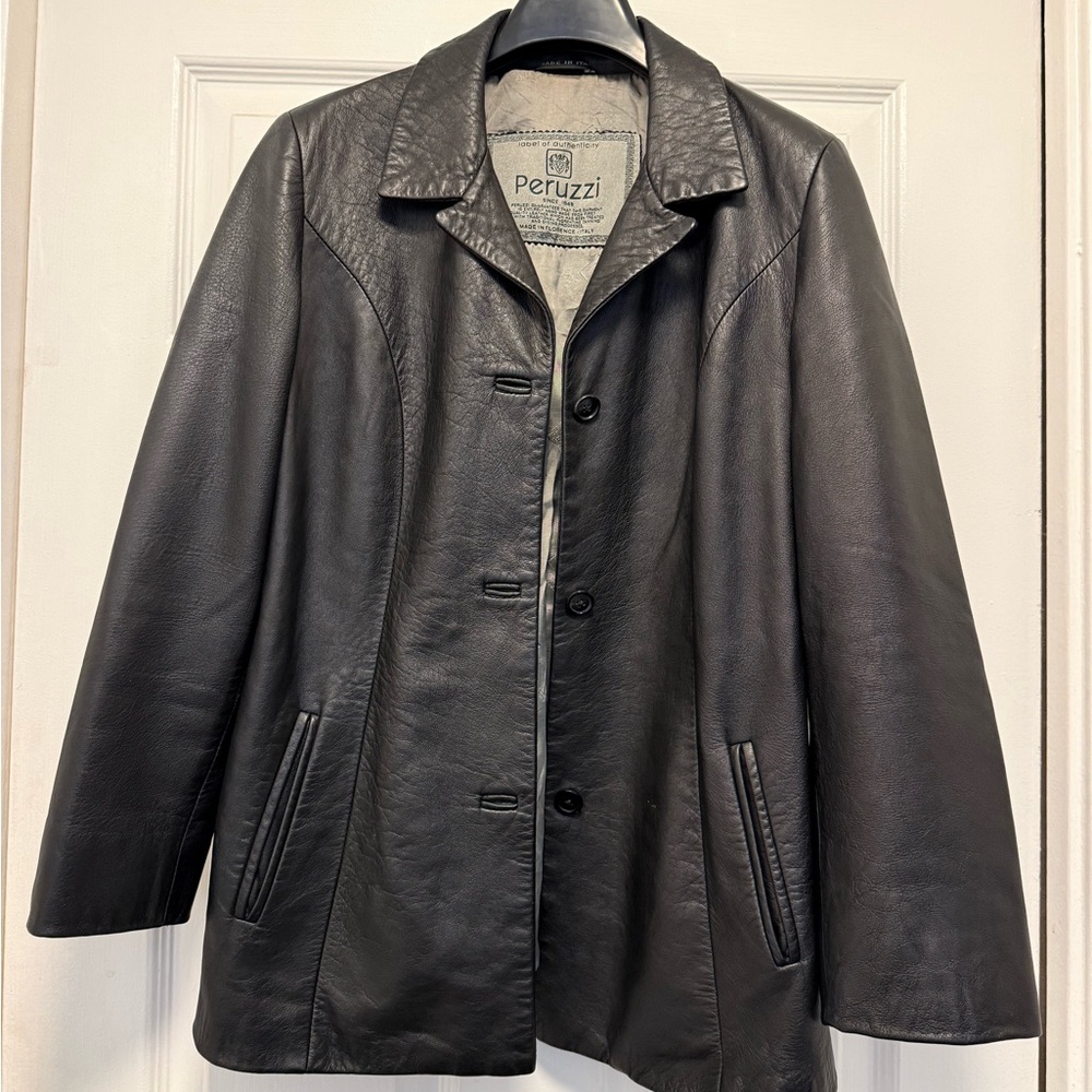Peruzzi Black 100% Italian Genuine Leather Jacket - Size M